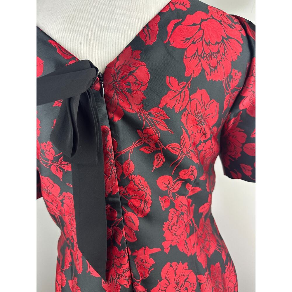 NWT Talbots Back Bow Floral Jacquard A-Line Dress Red Black Lined Zip Size 14 - Picture 10 of 16